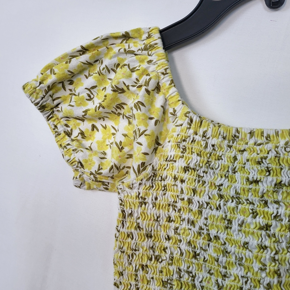 BILLABONG Girls Beach Love Yellow Gray‎ Floral Smocked Bodice Mini Dress Large - Picture 3 of 8